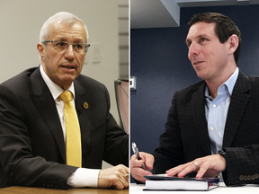 Ontario Finance Minister Vic Fedeli, and Brampton mayor Patrick Brown at a book signing in December.