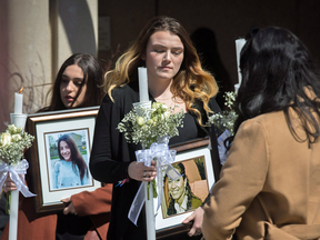 Funeral-goers leave the funeral for murder victims Pejcinovski Krassimira and her children Roy and Venallia, March 24, 2018.