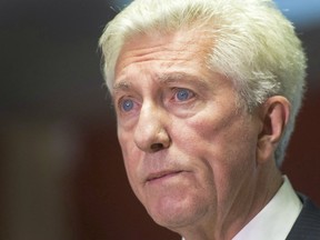 Bloc Quebecois leader Gilles Duceppe announces his resignation, Thursday, October 22, 2015 in Montreal. A 93-year-old woman whose body was found in the snow outside a Montreal seniors residence Sunday was the mother of Duceppe.