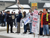 RCMP officers and protesters outside the venue where Prime Minister Justin Trudeau spoke at a Liberal fundraising luncheon in Kamloops, B.C. on Jan. 9, 2019.