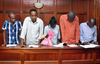 From left to right, suspects Osman Ibrahim, Canadian Guleid Abdihakim, Gladys Kaari Justus, Oliver Kanyango Muthee and Joel Nganga Wainaina appear at a court hearing at in Nairobi, Kenya, Jan. 18, 2019.