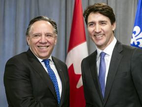 Prime Minister Justin Trudeau meets with Quebec Premier Francois Legault in Sherbrooke, Que. on Jan. 17, 2019.