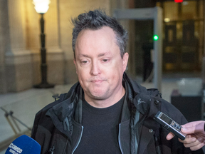 Comedian Mike Ward speaks to the media at the Quebec Appeal Court, Jan. 16, 2019 in Montreal.