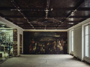 The 17th-century oil painting discovered behind a wall during construction of the Oscar de la Renta boutique in Paris is pictured on Jan. 14, 2019. A restoration is expected to be done by May.