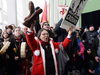 Protesters storm a building where Prime Minister Justin Trudeau was scheduled to address a forum bringing together federal officials and representatives from self-governing First Nations that have “modern” treaties with the Crown in Ottawa on Jan. 8, 2019.