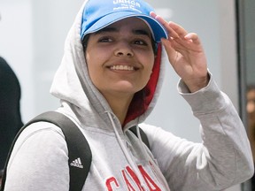 Rahaf Mohammed arrives at Pearson International Airport in Toronto on Jan. 12, 2019.