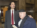 James Sears, left, and LeRoy St. Germaine leave court after being found guilty of promoting hate in Toronto on Jan. 24, 2019.