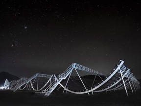 Canadian Hydrogen Intensity Mapping Experiment (CHIME): A new radio telescope has allowed space watchers to see bursts of light travelling from a far-away galaxy in a discovery they say could open new doors in astrophysics and cosmology. The revolutionary radio telescope housed in an observatory south of Penticton, B.C., is at the centre of the Canadian Hydrogen Intensity Mapping Experiment, or CHIME.