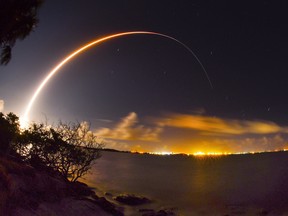 A United Launch Alliance Atlas V rocket launches carrying an Air Force AEHF-4 satellite from Launch Complex 41 at Cape Canaveral Air Force Station in Florida.