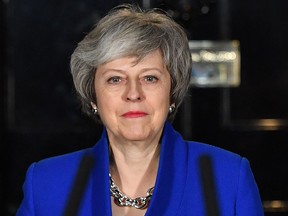 British Prime Minister Theresa May speaks to the media on Jan. 16, 2019, after surviving a vote of no confidence in her government.