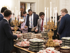 Members of the Clemson Tigers football team peruse the selection of fast food in the State Dining Room of the White House, Jan. 14, 2019.