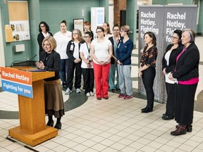 Alberta Premier Rachel Notley is seen during a visit and announcement at Chinook Regional Hospital, in Lethbridge, Alta., in a Saturday, Feb. 23, 2019, photo posted to Notley's social media page.