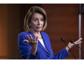 Speaker of the House Nancy Pelosi, D-Calif., talks to reporters during a news conference a day after a bipartisan group of House and Senate bargainers met to craft a border security compromise aimed at avoiding another government shutdown, at the Capitol in Washington, Thursday, Jan. 31, 2019.