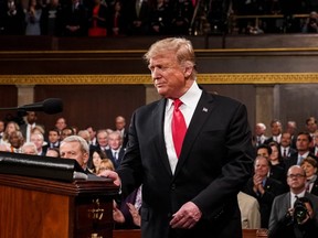 U.S. President Donald Trump arrives to deliver the State of the Union address at the U.S. Capitol in Washington, D.C., on February 5, 2019.
