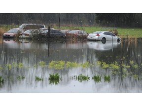 A backyard on Pryor Road in Limestone County is flooded on Friday, Feb. 22, 2019, in Decatur, Ala. More than 30 school districts in Alabama, Mississippi and Tennessee closed Friday, in part because school buses couldn't navigate flooded roads.