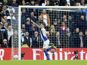 Brighton's Anthony Knockaert celebrates scoring his side's first goal of the game, during the FA Cup fifth round soccer match between Brighton and Derby County,  at the AMEX Stadium, in Brighton, England, Saturday, Feb. 16, 2019.