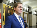 Conservative Leader Andrew Scheer holds a press conference on Parliament Hill on Feb. 8, 2019. Scheer called for committee hearings into allegations of political influence into SNC-Lavalin's criminal case.