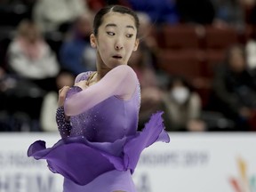 Cui Ting, of the United States, skates during the women's short program at the Four Continents Championships Figure Skating competition on Thursday, Feb. 7, 2019, in Anaheim, Calif.