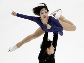 Wenjing Sui and Han Cong, of China, perform during the pairs free skate competition at the Four Continents Figure Skating Championships on Saturday, Feb. 9, 2019, in Anaheim, Calif.