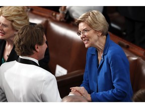 Sen. Elizabeth Warren, D-Mass., arrives for President Donald Trump's State of the Union address to a joint session of Congress on Capitol Hill in Washington, Tuesday, Feb. 5, 2019.