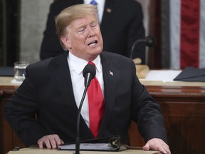 President Donald Trump delivers his State of the Union address to a joint session of Congress on Capitol Hill in Washington, Tuesday, Feb. 5, 2019.
