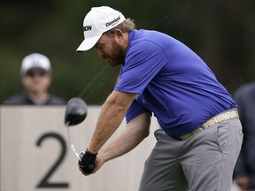 J.B. Holmes hits his tee shot on the second hole during the second round of the Genesis Open golf tournament at Riviera Country Club on Friday, Feb. 15, 2019, in the Pacific Palisades area of Los Angeles.