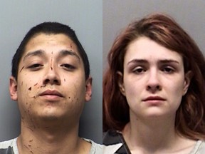 Andrew Joseph Fabila (left) and Paige Isabow Harkings (right), both 24, were each charged with four counts of criminal child endangerment, Wise County jail records showed.