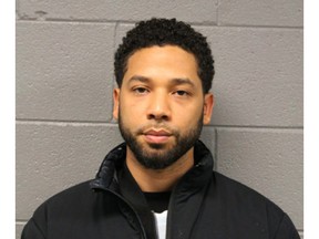 This Feb. 21, 2019 photo released by the Chicago Police Department shows Jussie Smollett. Police say the "Empire" actor turned himself in early Thursday to face a charge of making a false police report when he said he was attacked in downtown Chicago by two men who hurled racist and anti-gay slurs and looped a rope around his neck. (Chicago Police Department via AP)