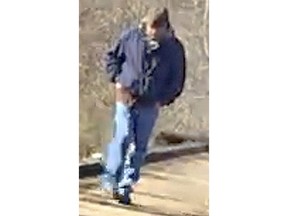FILE - This Feb. 13, 2017, file photo released by the Indiana State Police shows a man walking along the trail system in Delphi, Ind., that authorities say is a suspect in the killings of two teenage girls. Indiana authorities are repeating their call for the public to keep passing on tips in the slayings of two teenage girls killed during a hiking trip, saying the next tip could help solve the crime. Carroll County Prosecutor Nicholas McLeland said Wednesday urged the public to keep passing on tips. (Indiana State Police via AP, File)
