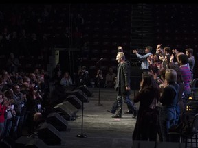 Sting and the cast of his musical "The Last Ship" take a bow after performing in support of General Motors workers in Oshawa, Ont. on Thursday, February 14, 2019.