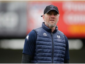 Brian McDermott, former coach of Leeds Rhinos, makes his coaching debut with the Toronto Wolfpack during a Bedtfred Championship rugby league match in York, Eng., Sunday, Feb.3, 2019.
