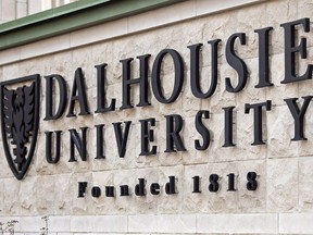 A Dalhousie University sign is seen in Halifax on January 6, 2015. Law professors at Dalhousie University are asking the school's senior academic administrator to confirm that blackface violates the code of student conduct and personal harassment policy.