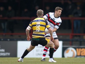 Toronto Wolfpack forward Jon Wilkin looks past York City Knights' Graeme Horne during the Betfred Championship Round 1 fixture at Bootham Crescent, York, North Yorkshire, U.K. on Sunday, February 3, 2019 in this handout photo. Former England and Great Britain international Jon Wilkin thought it was time for a change after 16 years with St. Helens.