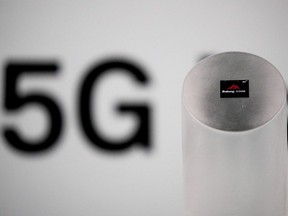 Huawei's 5G modem Balong 5000 chipset is displayed at a the presentation event in Beijing on January 24, 2019. A Canadian security expert says Ottawa will be cheering from the sidelines over fresh signals that Britain believes it can manage any 5G security risks posed by Huawei Technologies.THE CANADIAN PRESS/AP, Andy Wong