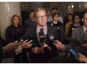 Education Minister David Eggen speaks about the passing of Alberta's controversial gay-straight alliance bill in Edmonton on November 15, 2017. Education Minister David Eggen says the province will ban the use of seclusion or time-out rooms for students in schools. Problems with seclusion rooms surfaced last September when the parents of an autistic boy filed a lawsuit against the province.