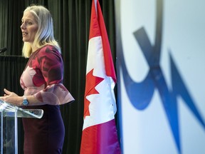 Federal Environment Minister Catherine McKenna speaks during a news conference in Montreal on Wednesday, January 23, 2019. The much-delayed and politically fraught decision on a proposed multibillion-dollar nuclear-waste storage bunker near Lake Huron now appears certain to fall to Canada's next government.