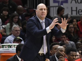 Chicago Bulls coach Jim Boylen gestures to his team during the second half of an NBA basketball game against the New Orleans Pelicans on Wednesday, Feb. 6, 2019, in Chicago. The Pelicans won 125-120.