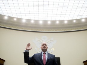 Acting Attorney General Matthew Whitaker is sworn in before the House Judiciary Committee on Capitol Hill, Friday, Feb. 8, 2019, in Washington.