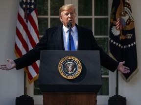 President Donald Trump speaks during an event in the Rose Garden at the White House to declare a national emergency in order to build a wall along the southern border, Friday, Feb. 15, 2019, in Washington.