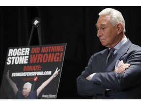Roger Stone, longtime friend and confidant of President Donald Trump, waits to speak to members of the media at at a hotel in Washington, Thursday, Jan. 31, 2019. Stone is accused of lying to lawmakers, engaging in witness tampering and obstructing a congressional investigation into possible coordination between Russia and Trump's campaign. He pleaded not guilty this week.