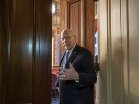 Sen. Patrick Leahy, D-Vt., the ranking member of the Senate Appropriations Committee, enters a closed meeting room at the Capitol as bipartisan House and Senate bargainers trying to negotiate a border security compromise in hope of avoiding another government shutdown, in in Washington, Monday, Feb. 11, 2019.