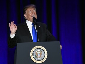 President Donald Trump speaks at the Major County Sheriffs and Major Cities Chiefs Association Joint Conference in Washington, Wednesday, Feb. 13, 2019.