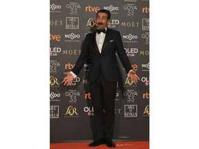 Spanish actor Luis Zahera poses for photographers on the red carpet ahead of the Goya Film Awards Ceremony in Seville, Spain, Saturday Feb. 2, 2019.