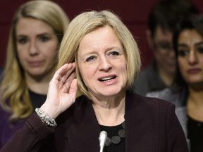 Alberta Premier Rachel Notley prepares to testify at Senate committee hearings into Bill C-69, on Feb. 28, 2019.