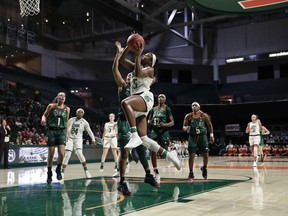 Notre Dame guard Jackie Young shoots against Miami during the first half of an NCAA college basketball game Thursday, Feb. 7, 2019, in Coral Gables, Fla.