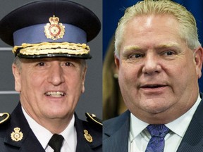 OPP Deputy Commissioner Brad Blair (left) is suing Premier Dog Ford for defamation after the premier allegedly accused him of breaking the Police Services Act.
