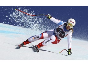 Switzerland's Joana Haehlen speeds down the course during a women's World Cup downhill, in Crans Montana, Switzerland, Saturday, Feb. 23, 2019.
