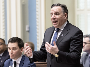 Quebec Premier Francois Legault speaks the Quebec legislature.