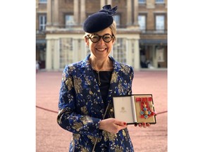 Brenda Trenowden, a Halifax native and head of the Financial Institutions Group in Europe for ANZ Bank, holds her medal as Commander of the Most Excellent Order of the British Empire in London, Eng., Thursday, Jan.31, 2019.