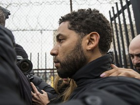 "Empire" actor Jussie Smollett leaves Cook County jail following his release, Thursday, Feb. 21, 2019, in Chicago.